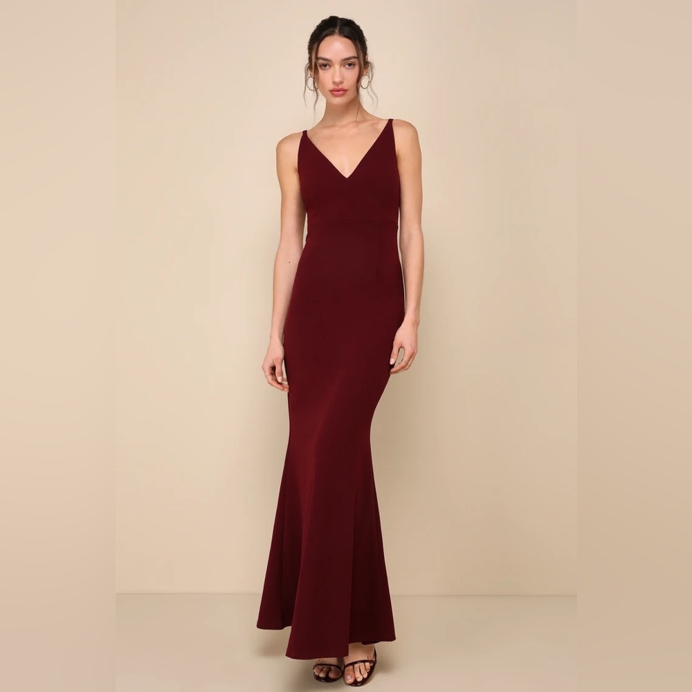 Lulu's Burgundy V-Neck Maxi Dress